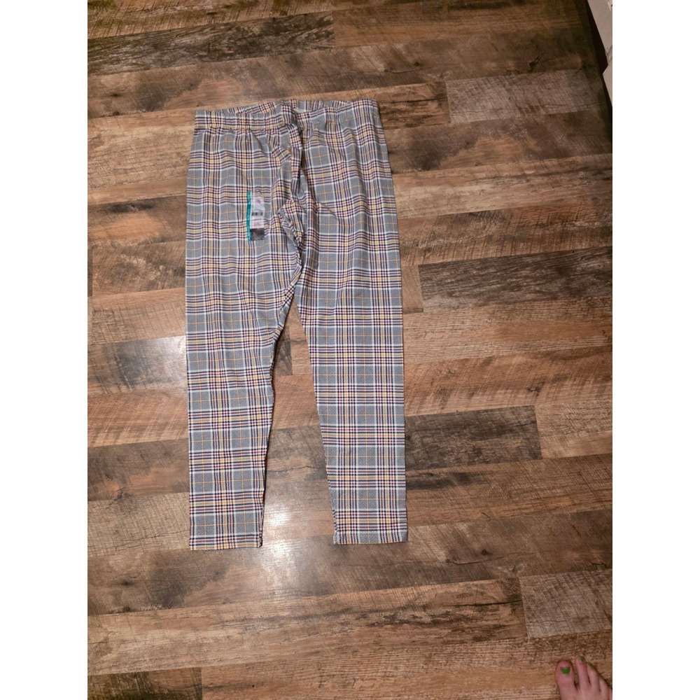 No Boundaries Plaid Ankle Leggings XL 15-17 White Blue Yellow Red Pull On NEW